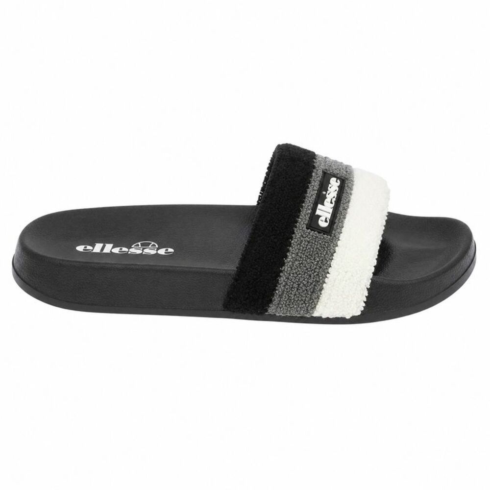 Ellesse Mens Triple Stripe Terrycloth Open Toe Slides / Black/Gray